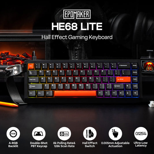 EPOMAKER HE68 Lite 65% ANSI US Layout Tray-Mounted Wired Hall Effect Magnetic Mechanical Keyboard DKS SOCD RGB Backlight