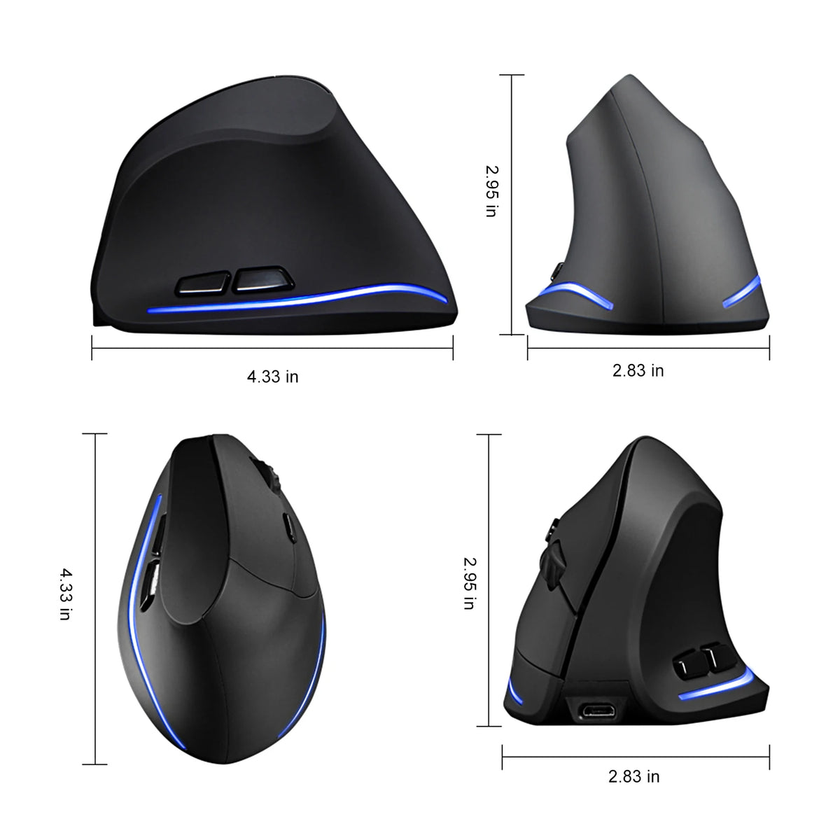 Lefon F35 Wireless Mouse Vertical Rechargeable Ergonomic Mouse 2400 DPI Optical Gaming Mice for Gamer Computer Laptop PC Mac IOS