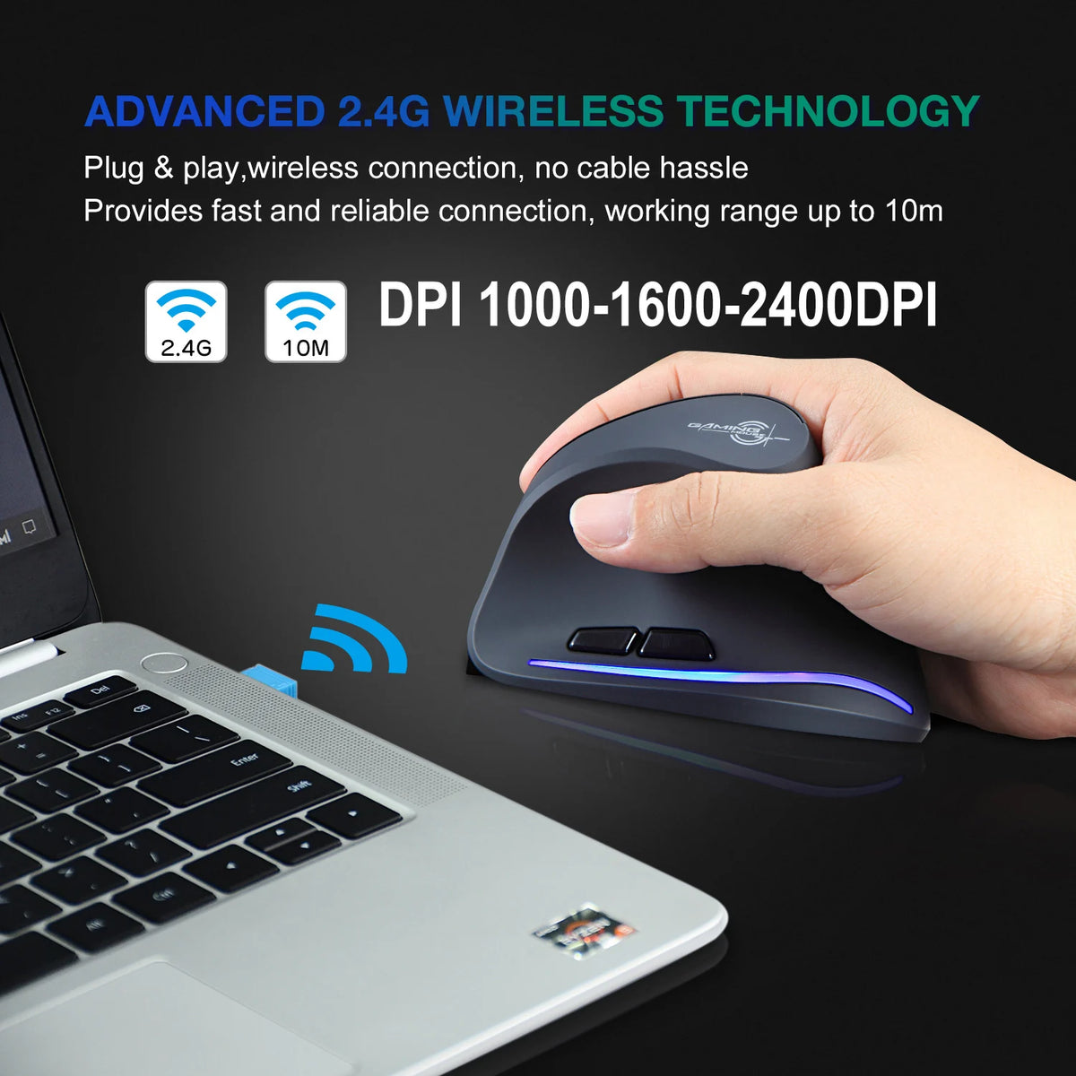 Lefon F35 Wireless Mouse Vertical Rechargeable Ergonomic Mouse 2400 DPI Optical Gaming Mice for Gamer Computer Laptop PC Mac IOS