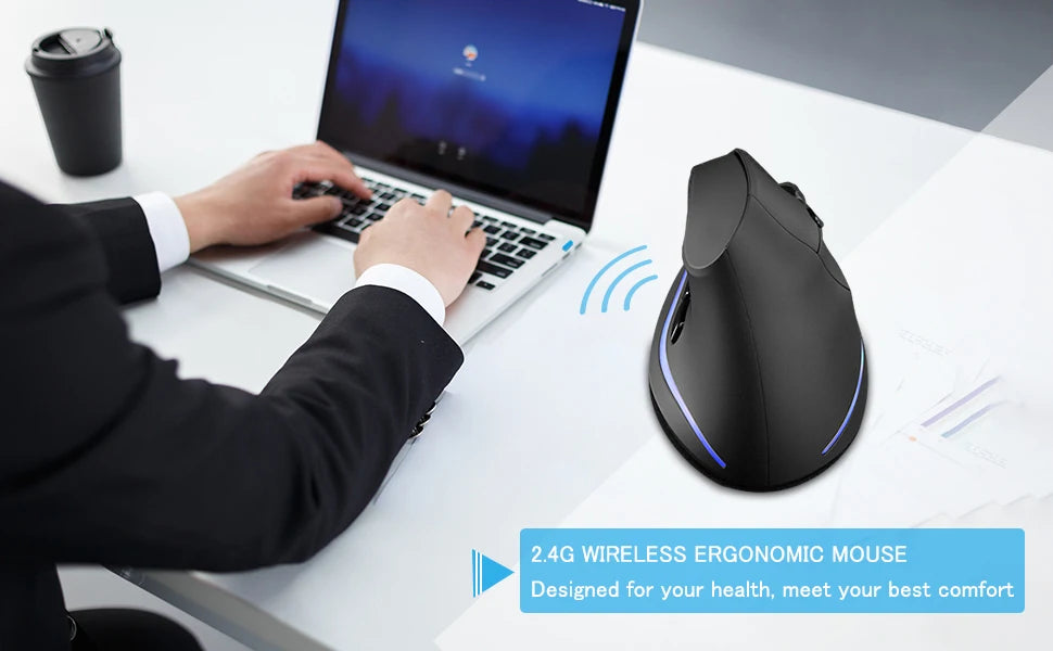 Lefon F35 Wireless Mouse Vertical Rechargeable Ergonomic Mouse 2400 DPI Optical Gaming Mice for Gamer Computer Laptop PC Mac IOS