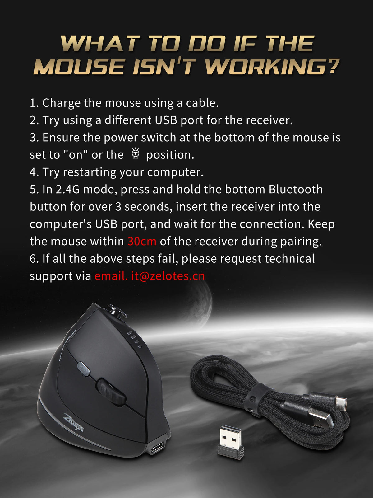 ZELOTES F18 Vertical Ergonomic Mouse 2.4G Wireless Mouse Bluetooth 24000DPI with Programming Gaming Mouse for PC Computer Laptop