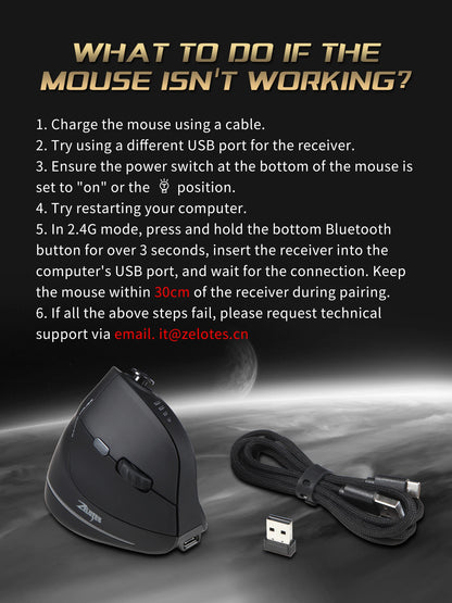 ZELOTES F18 Vertical Ergonomic Mouse 2.4G Wireless Mouse Bluetooth 24000DPI with Programming Gaming Mouse for PC Computer Laptop