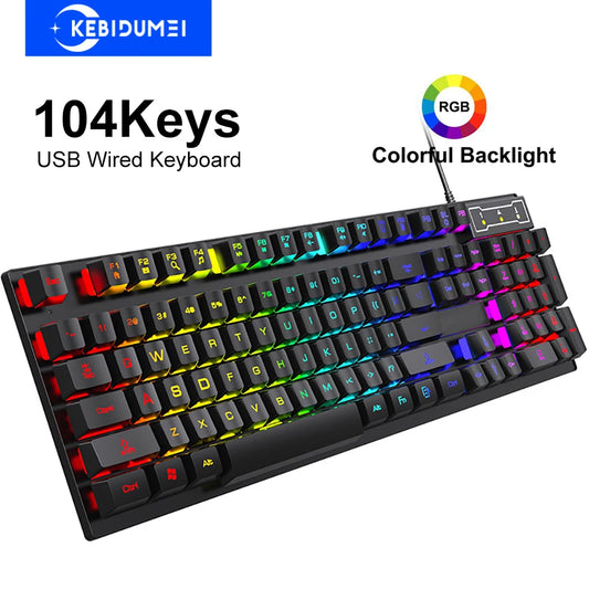 104 Keys Wired Keyboard RGB Colorful Gaming Keyboard Mechanical Feel Keyboard Standard Keyboard for Windows Laptop Computer