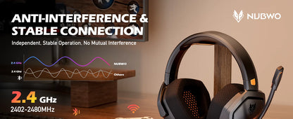 NUBWO G06 Gaming Headset 2.4GHz Bluetooth 5.3 Wireless Headphones Stereo Dual Mode Mic for PS5 PS4 PC Switch Mobile Phone Laptop