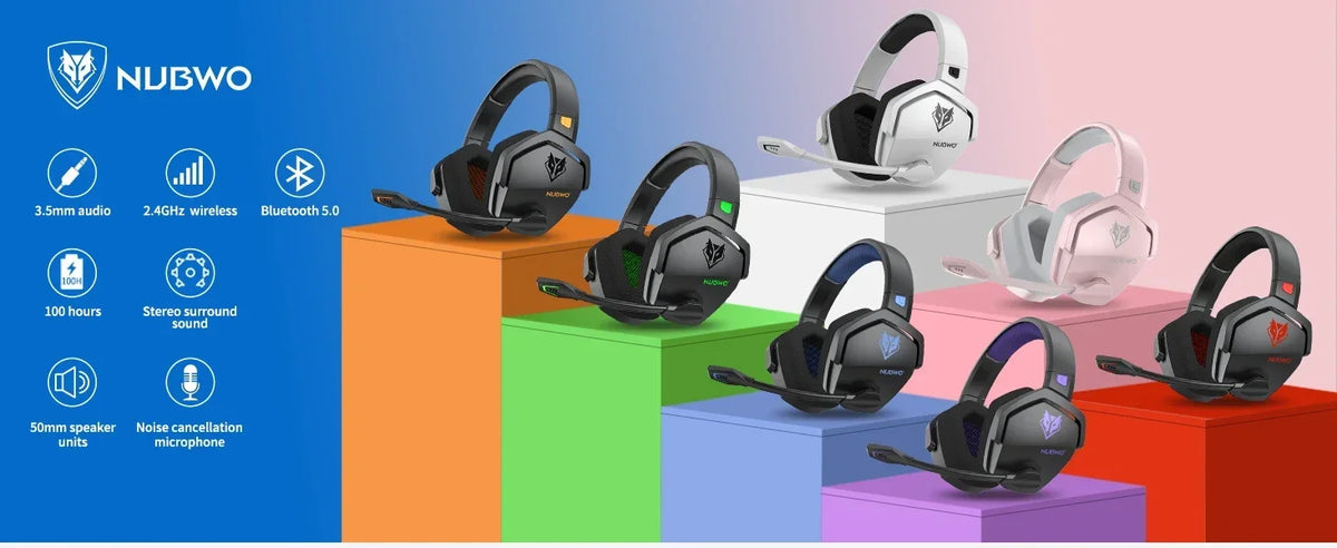NUBWO G06 Gaming Headset 2.4GHz Bluetooth 5.3 Wireless Headphones Stereo Dual Mode Mic for PS5 PS4 PC Switch Mobile Phone Laptop
